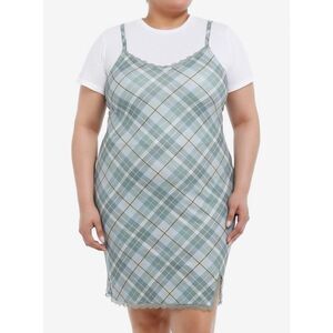 Teal Plaid Twofer Dress Plus Size 1